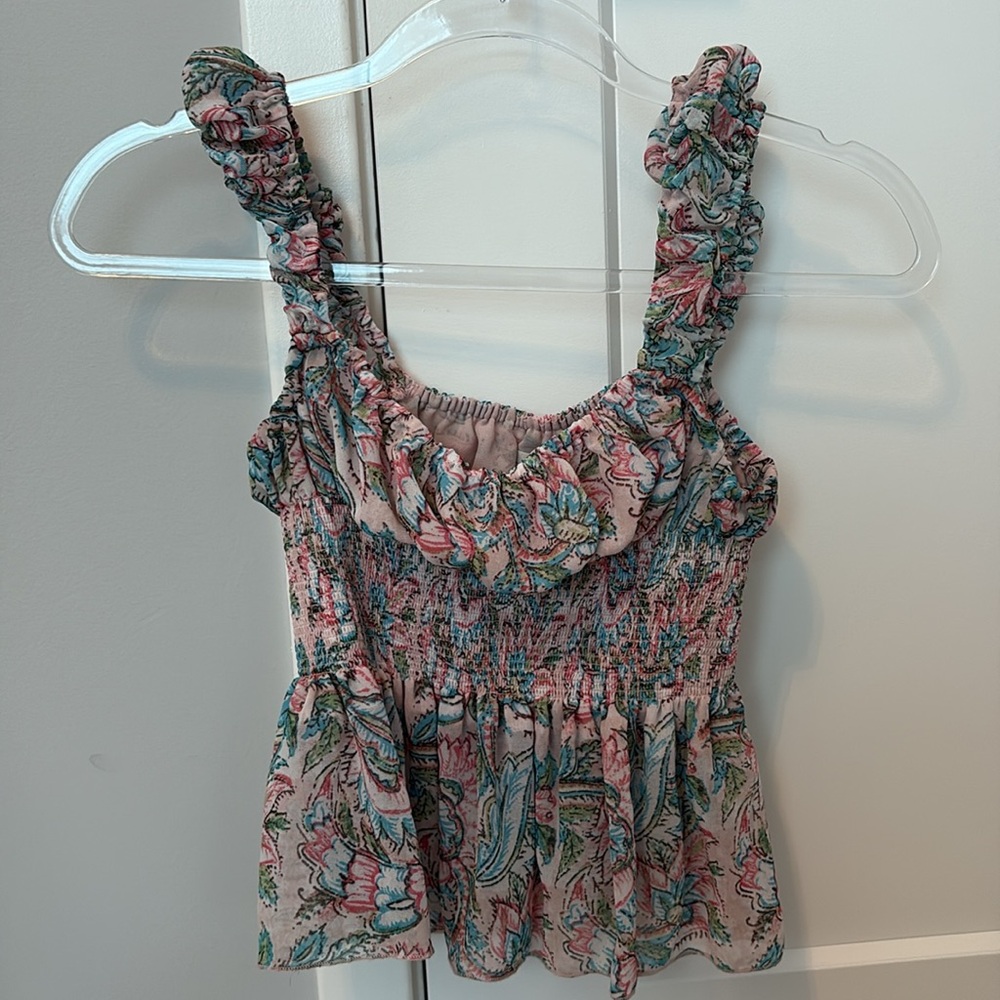 Urban Outfitters Pink and Green Floral Smocked Blouse